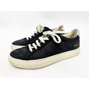 Common Projects Black Silver Contrast Achilles Women Low Top Leather Sneakers 36